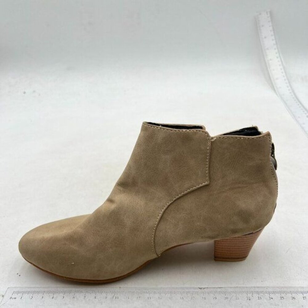 Women Stacked Chunky Low Heel Walking Ankle Boots Closed Round Toe Ankle Brown